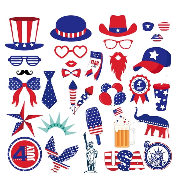 4Th of July Decorations, Patriotic Decorations, Photo Booth Props, 30X20 In, Diy Photo Frames, Paper Stars, Party Balloons, Sunglasses Party Favors, Bow Themed Party Decorations,