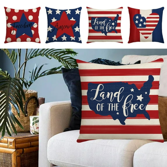 4Th of July Djunllk Decorative Pillow Covers - Independence Day Patriotic Stars Stripes Flag Print Throw Pillow Covers, Home Decor Pillow Cases for Memorial Day Veteran's Day