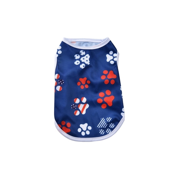4Th of July Dog Outfit, Dog Clothes for Small Dogs, Blue Fabric, Paw Print, Usa, Pet Clothes, Sleeveless, Xl Cut, 1 Pc, Puppy Clothes, Breathable Warm-Weather Fabric, Patriotic