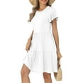 thumbnail image 1 of 4Th Of July Dress, T Shirt Ruffle Sleeve Round Neck With Pocket Solid Color Casual Beach Dresses Tropical Work Plus Size Summer Dresses Women 2024 Semi Formal Dresses Midi (M, White) ZMTing, 1 of 5