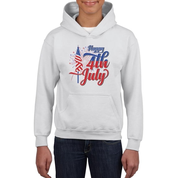 4Th July Flag Fireworks Hoodie Juniors -Image by Shutterstock, Large