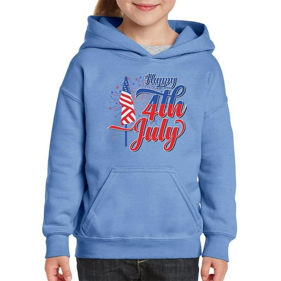 4Th July Flag Fireworks Hoodie Juniors -Image by Shutterstock, Large