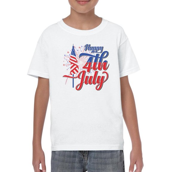 4Th July Flag Fireworks T-Shirt Juniors -Image by Shutterstock,  Large