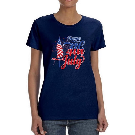4Th July Flag Fireworks T-Shirt Women -Image by Shutterstock, Female Large