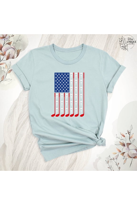 4Th Of July Golf Patriotic Tee Shirt, Patriotic Golf Usa Flag Shirts, American Flag Golf Clubs Tee, Patriotic Golfer Dad Men Women T-Shirt, Full Size S-5XL