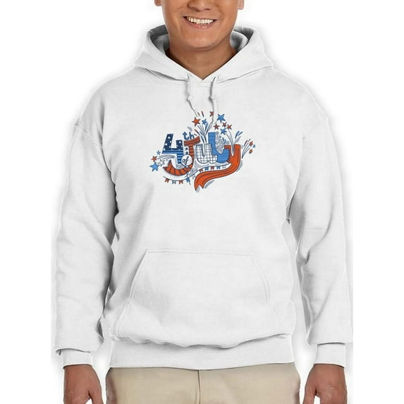 4Th July Hand Drawn Text Hoodie Men -Image by Shutterstock, Male 5X-Large