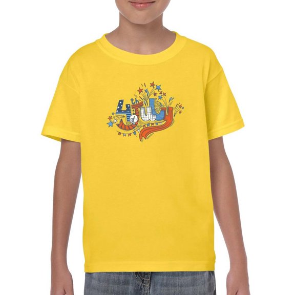 4Th July Hand Drawn Text T-Shirt Juniors -Image by Shutterstock,  Large