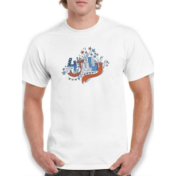 4Th July Hand Drawn Text T-Shirt Men -Image by Shutterstock, Male Large