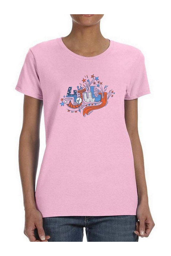 4Th July Hand Drawn Text T-Shirt Women -Image by Shutterstock, Female Large