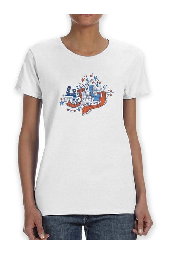 4Th July Hand Drawn Text T-Shirt Women -Image by Shutterstock, Female Large
