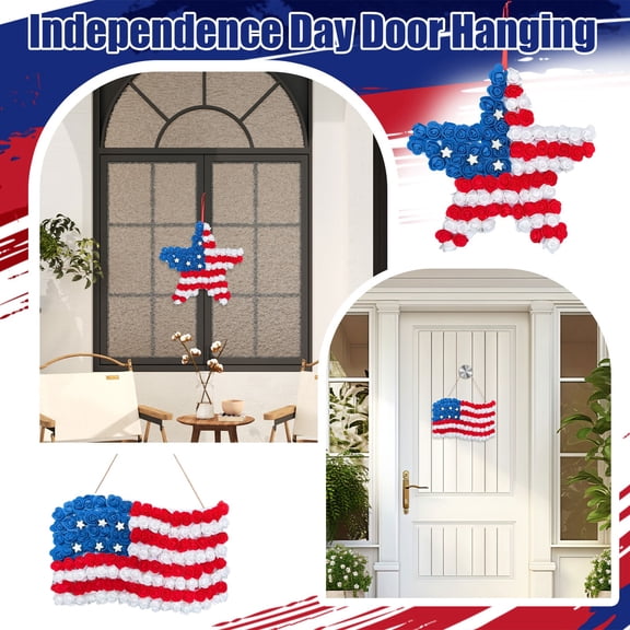 4Th of July Hanging Decorations, 12X18 In, Wall Decoration, Artificial Flowers for Decoration, Patriotic Decor, Fourth of July Celebrations, Red White Blue, 1 Pc