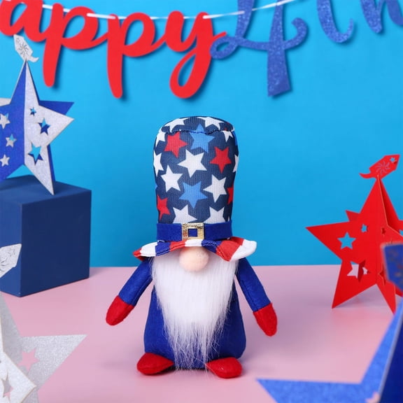 4Th of July Home Decor, 4Th of July Decoration, 9 in Standing, Red White and Blue Decorations, Beard, Hat, Plush Doll, Red Felt Fabric, All Ages Toys, 4Th of July All Ages
