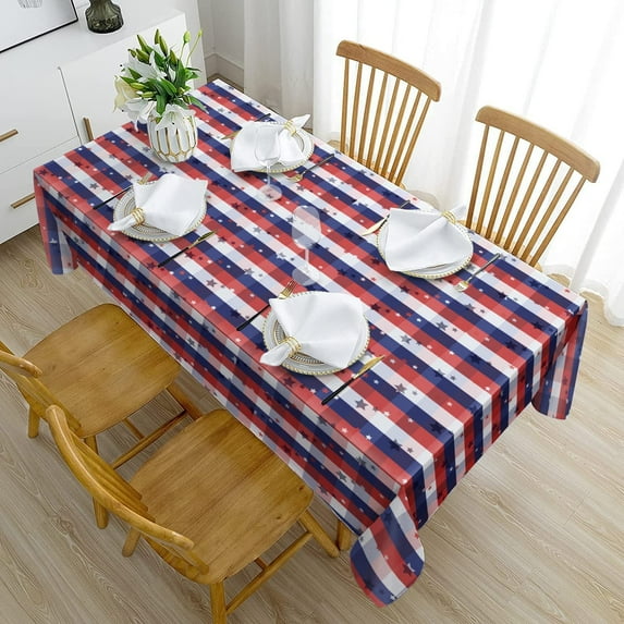 4Th of July Independence Day America USA Tablecloth American Flag Rustic Style Waterproof Spillproof Table Cloth Table Cover Tabletop Decoration for Holiday Gathering Party Banquet(60"×84")