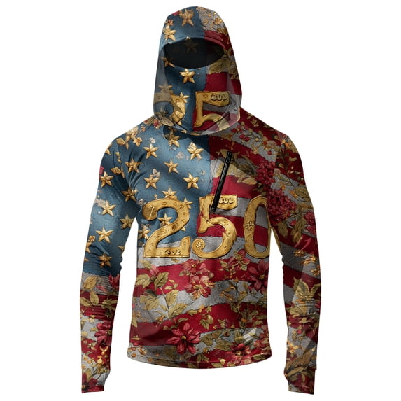 4Th of July Mens Hoodies, UV Protection Hoddie Cloth, 250Th Anniversary Long Sleeve Shirts, Patriotic Fishing Swearshirts for Men, Independence Day Party Favor Gifts Red Size: 2XL