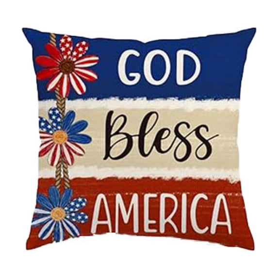 4Th of July Outdoor Decor, Patriotic Outdoor Decorations, American Flag Flower Throw Pillow, Throw Pillow Covers for Couch, 18X18 Inch 1Pc God Bless America Star Daisy