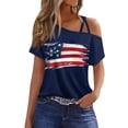 thumbnail image 1 of 4Th Of July Outfits, Summer Casual Cold Shoulder Sexy Short Sleeve T-Shirt Red White And Royal Blue Top Womens Tank Tops For Women Shirts American Flag Tank Top Shirts (XL, Navy) ZMTing, 1 of 4