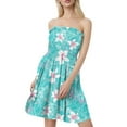 thumbnail image 1 of 4Th Of July Outfits For Women Dress, Strapless Casual Pleated Floral Beach Boho Smocked Tube Top Mini Dress Formal Black Infinity Dress Wedding Guest Semi Dresses Cocktail (S, Cyan) ZMTing, 1 of 5