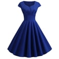 thumbnail image 1 of 4Th Of July Outfits For Women Romper, 50S Prom Dress Casual V Neck Short Sleeve Tunic Cocktail Knee Length Dress White Long Black Sparkly Dresses Formal Gowns Dresses Casual (M, Dark Blue) ZMTing, 1 of 4