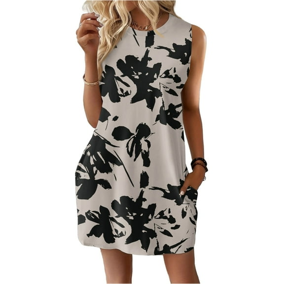 4Th Of July Outfits For Women Romper, Casual Tank Sundress With Pockets Floral Boho Beach T Shirts Round Neck Dresses Short Formal Teal Dress Sun 2025 Hippie Clothes Dresses (XXL, Khaki) ZMTing