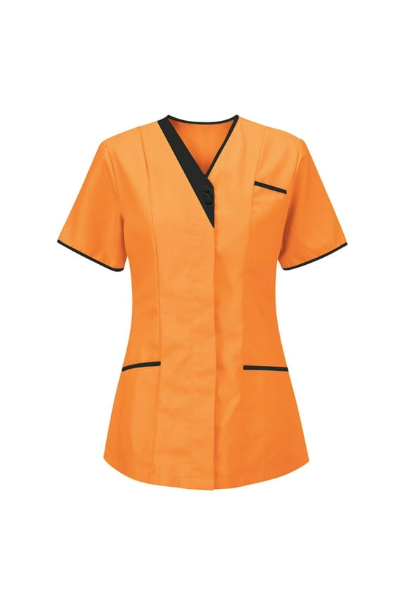 Floral Scrubs For Women, Scrubs Solid Colour V Neck Short Sleeve Button Tops With Pockets Scrub Hats Women Tops Designs Tank Tops Tank Pride Outfits Tank Tops Shirt (S, Orange) ZMTing