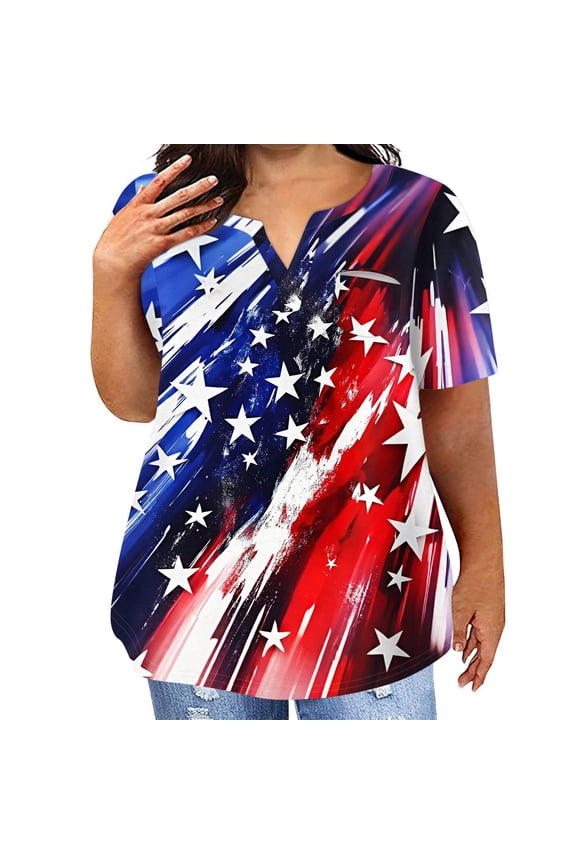 4Th Of July Outfits For Women, Summer Plus Size Tshirt Casual V Neck Short Sleeve Red White And Royal Blue Tops With Pocket Pride Outfits Women Shirt American Tank Top Shirts (4XL, Vermilion) ZMTing