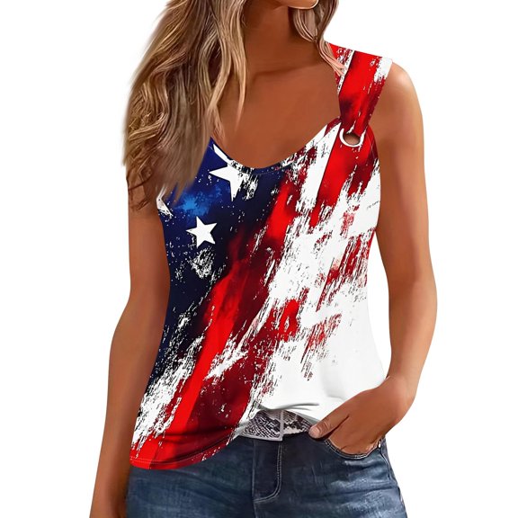 4Th Of July Outfits For Women, Tank Tops V Neck Sleeveless Basic Casual Workout Tops American Flag Tank Women Costume Tank Top Shirts Red White And Royal Blue Shirts Tank (XXL, Red) ZMTing