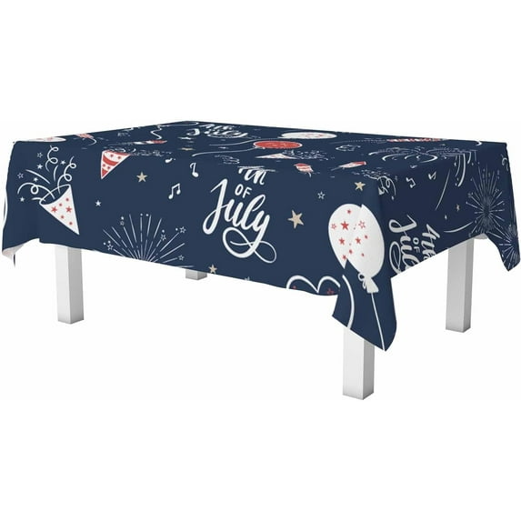 4Th July Party Pattern Rectangle Table Cloth USA Independence Fireworks Confetti Blue Wipeable Waterproof Tablecloths Table Cover for Party Picnic Dinner Indoor and Outdoor 60" X 84"