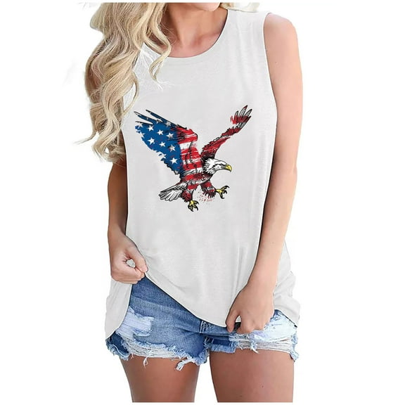 4Th Of July Patriotic Sleeveless Shirts for Women Scooped Neck Tee Tank Tops American Flag Printed Camisole Dressy Shirts Slim Fit Camis Summer Going Out Holiday Beach Blouses