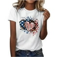 thumbnail image 1 of 4Th of July Patriotic T-Shirt for Womens Round Neck Tee Short Sleeve Tops Flag Printed T Shirts Pullover Sweater Blouses Slim Fitted Tunics Tops USA Flag Star Independence Day Blouses, 1 of 5