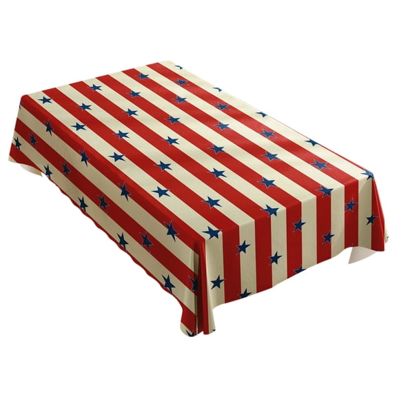 4Th of July Patriotic Tablecloth, Striped with Blue Field American Flag Table Cover, Disposable Or Reusable for Picnic Bbq & Independence Day, A Tablecloth
