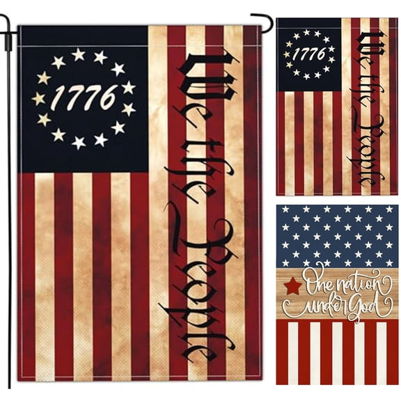 4Th of July Patriotic Yard Decor, Outdoor Flag, 12X18 In, 1 Pc, Red White Blue Stars, Wood Finish, One Nation Under God Flag, Garden Decorations Outdoor