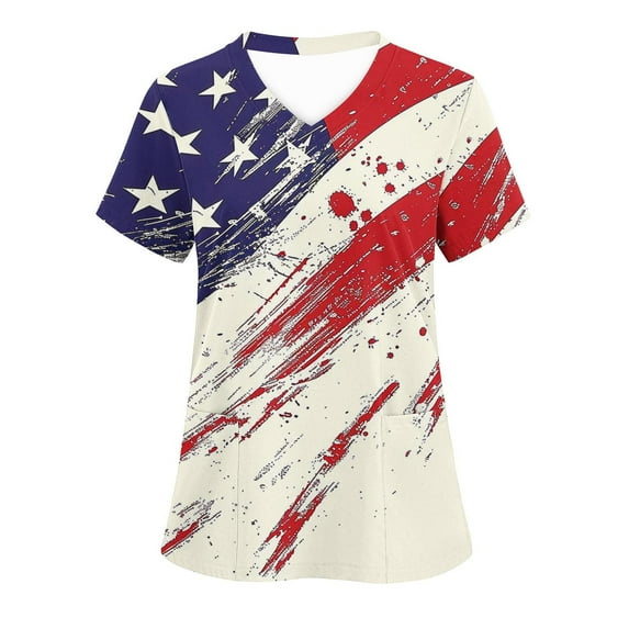 4Th of July Scrub Tops,Cadancy 3Xl Summer Nurse Uniforms for Women Plus Size,Mexico Vacation Clothes Sexy Blouses Casual,Blue and White Stripe Shirt V Neck,De Mujer Para Fashion Savings S