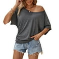 thumbnail image 1 of 4Th Of July Shirt, Summer Casual Short Sleeve Off Shoulder Loose Fit Top Workout Tank For Women Usa Shirts Fourth Outfit Shirt Tops Outfits Red White And Royal Shirts (M, Gray) ZMTing, 1 of 4