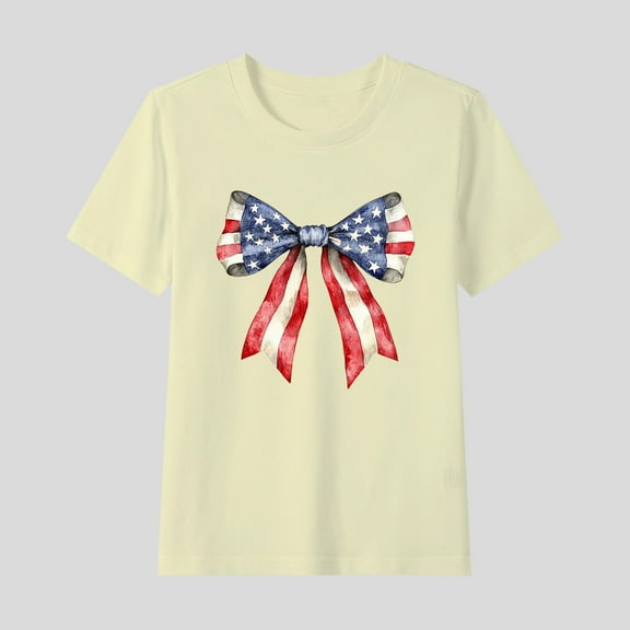 4Th Of July Shirts New T-Shirt For Kids Trendy Independence Day Flag Graphic Shirts Girls Boys Casual Short Sleeve Round Neck Cotton Top Beige 9-10 Years