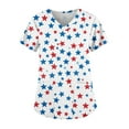 thumbnail image 1 of 4Th Of July Shirts Women, Scrub Tops Plus Size V Neck Short Sleeve Workwear With Double Layer Pockets Red White And Royal Blue American Flag Top Shirts Flare Pants Tank Tops (M, White) ZMTing, 1 of 3