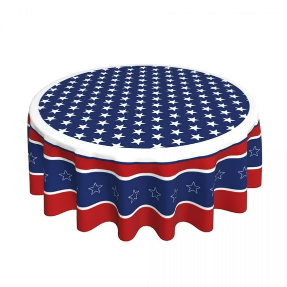 4Th of July Tablecloth Round 60 Inch Patriotic Memorial Independence Day Table Cloth American Flag Blue Tablecloths Polyester Fabric Farmhouse Rustic Table Cover Cloth ** (Clearance)Table Cloth