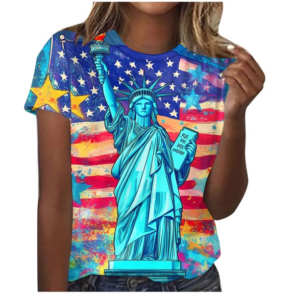 4Th of July Tie Dye Tshirts Womens Summer Tops Trendy American Flag Graphic Tees Teen Girls Independence Day Cute T-Shirt Dressy Casual Crewneck Short Sleeve T-Shirts Memorial Day Patriotic Tops