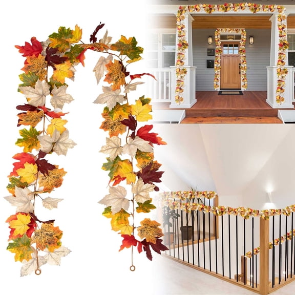 4Th Of July Wreaths For Front Door 1 Pack Fall Garland Maple 5.7Ft/Piece Hanging Vine Garland Artificial Autumn Garland Thanksgiving Decor For Home Wedding Fireplace Party Christmas,Green Home Brand