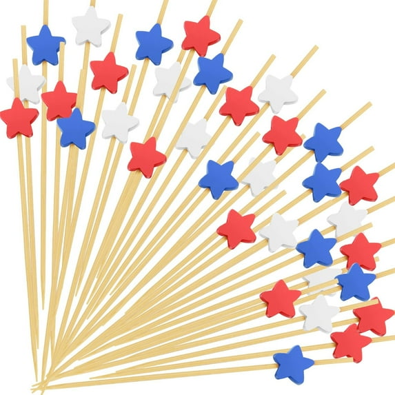 4Th of July decorations, Patriotic decorations, Star decorations, 6 in Bamboo toothpicks, Appetizer Picks, Red White and Blue decorations, 100 Pc, Patriotic Parties