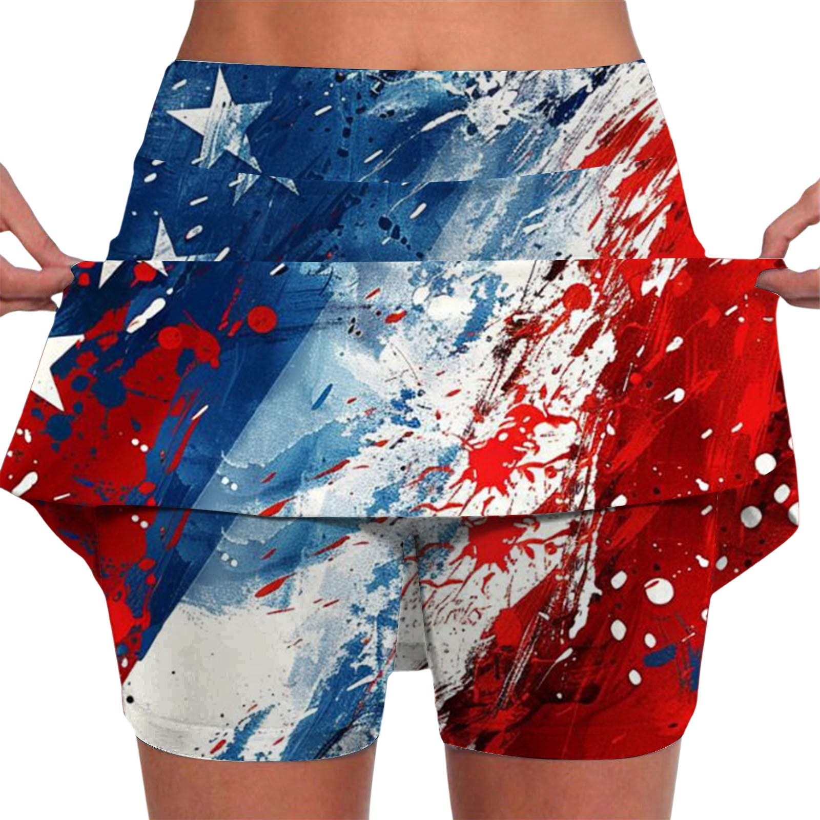 4Th Of July 2 In 1 Running Shorts For Women High Waisted Flowy Ruffle