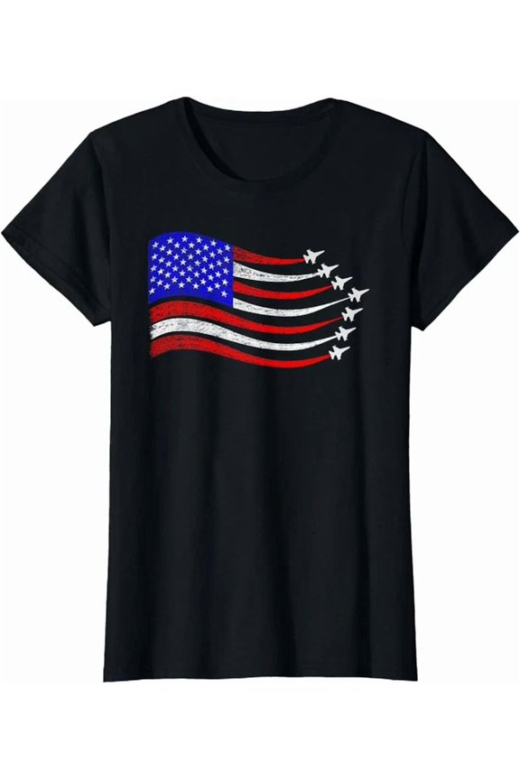 4Th Of July American Patriotic Fighter Jets Flag T-Shirt, Vintage Birthday Gift