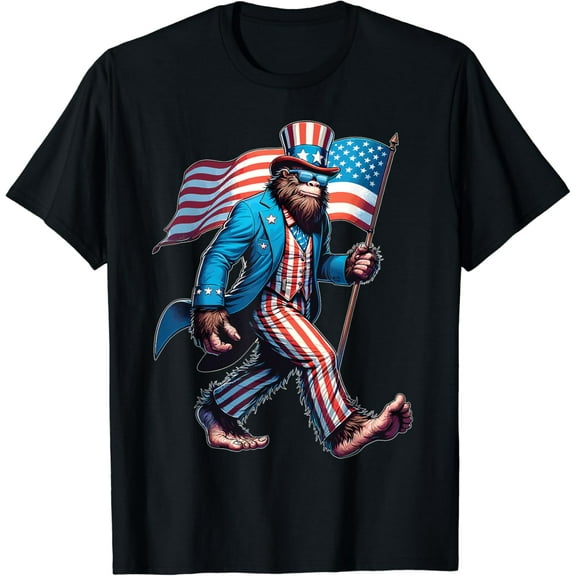 4Th Of July Bigfoot Sasquatch Patriotic American Flag T-Shirt