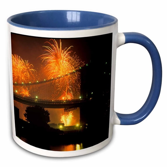 3drose, 4th of July, Brooklyn Bridge, New York, Usa, 15oz Two-tone Blue Mug