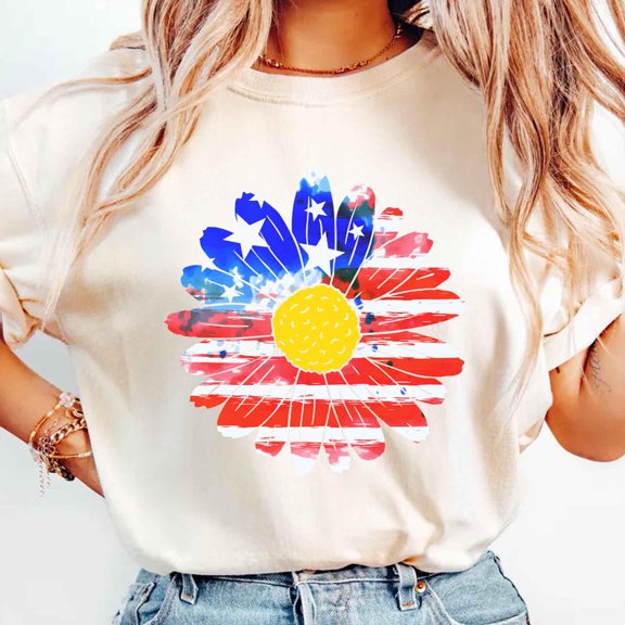 4Th Of July Daisy Shirt, Retro 4Th Of July Shirt, Trendy Summer Shirt, Floral 4Th Of July Tee, Daisy Shirt, Women T Shirt