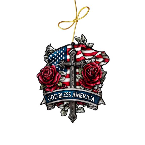 4Th Of July Decor 2D Flat Cross Acrylic Window Hanging Ornament, Creative Craft Pendant Home Decor Sign For Independence Day Decoration 1 Piece