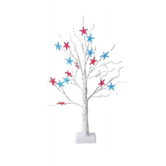 4Th Of July Decorations Patriotic Decor Tree with 24 Red White Blue LED Star Lights, USB/Battery Operated Light
