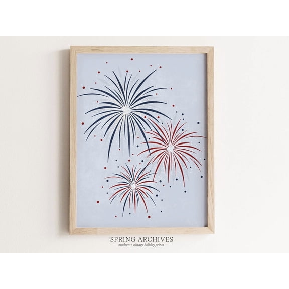 4Th Of July Fireworks Wall Art, Light Blue Art, Party Home Decorations, July Fourth Art Posters, Stretched Canvas Size 12x18 F03.1.14l2272