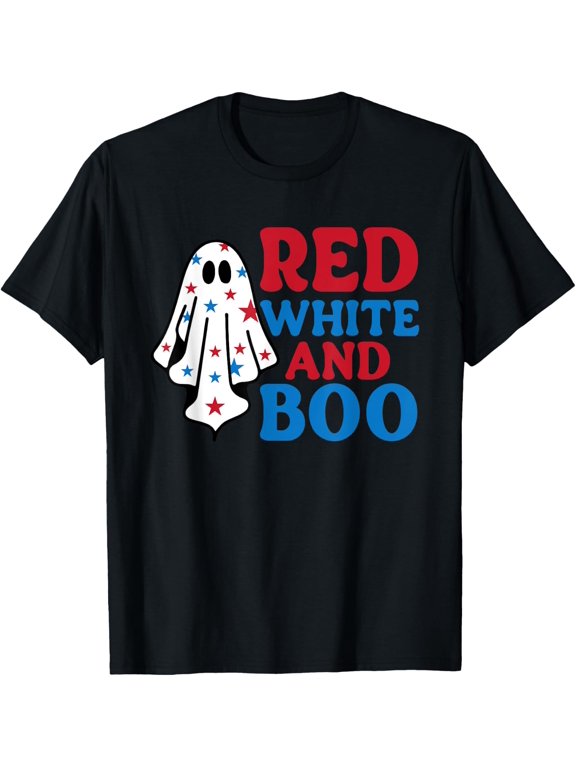 4Th Of July Ghost, Red White And Boo Patriotic Halloween Usa T-Shirt BLACK Unisex S-5XL Hot Trending Shirt, Vintage Birthday Gift