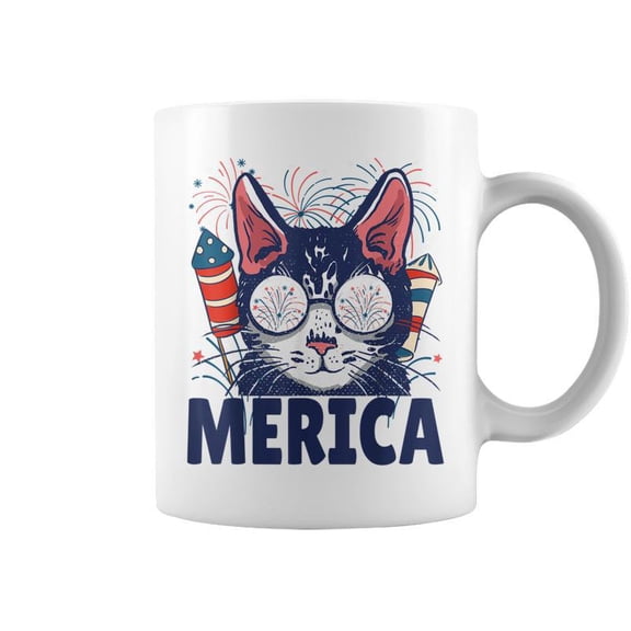 4Th Of July Independence Day Usa American Funny Cat Coffee Mugs