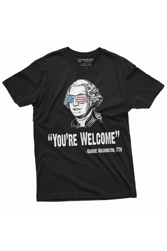 4Th Of July Mens Tee Shirt Funny George Washington Quote We Are Welcome Tee Shirt (X-Large Black)